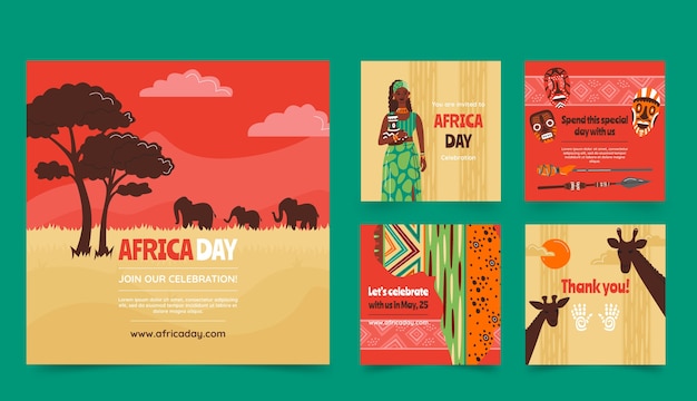 Vettore gratuito collezione di post instagram flat africa day