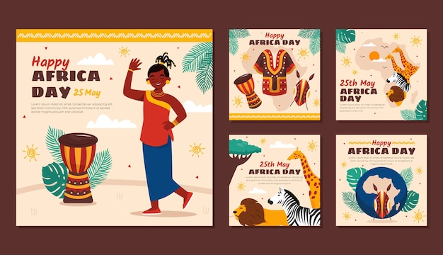 Flat africa day instagram posts collection