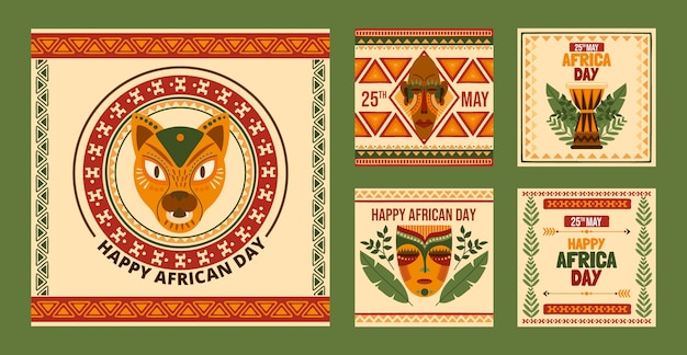 Free vector flat african day instagram posts collection