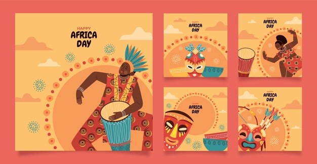 Flat african day instagram posts collection