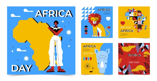 Free vector flat african day instagram posts collection