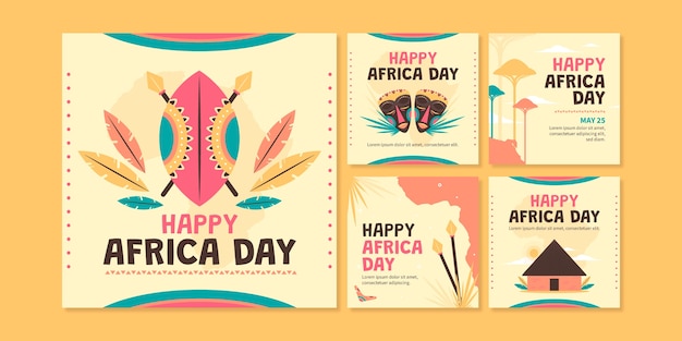 Flat african day instagram posts collection