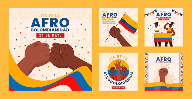 Free vector flat afrocolombianidad instagram posts collection