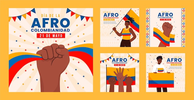 Free vector flat afrocolombianidad instagram posts collection