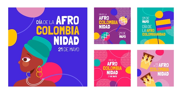 Free vector flat afrocolombianidad instagram posts collection