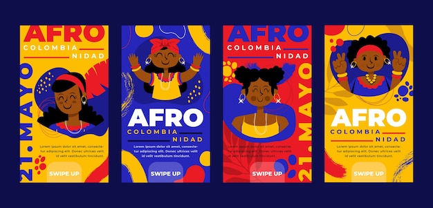 無料ベクター flatafrocolombianidadinstagramストーリーコレクション