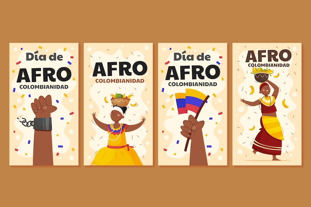 무료 벡터 플랫 afrocolombianidad 인스타그램 스토리 컬렉션