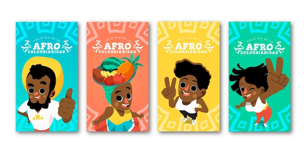 Free vector flat afrocolombianidad instagram stories collection