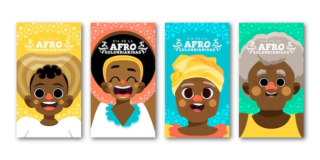 Free vector flat afrocolombianidad instagram stories collection