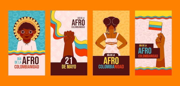 무료 벡터 플랫 afrocolombianidad 인스타그램 스토리 컬렉션