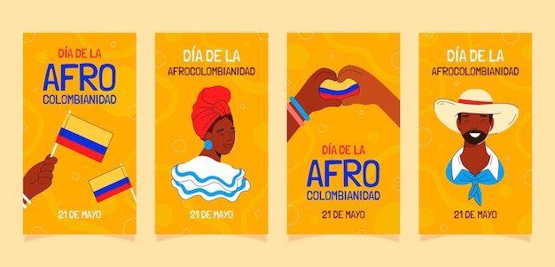 無料ベクター flatafrocolombianidadinstagramストーリーコレクション