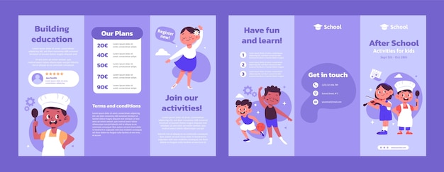 Плоский шаблон брошюры о внешкольных мероприятиях для детей