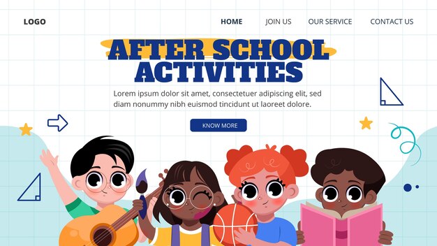 Flat after-school activities for children landing page template