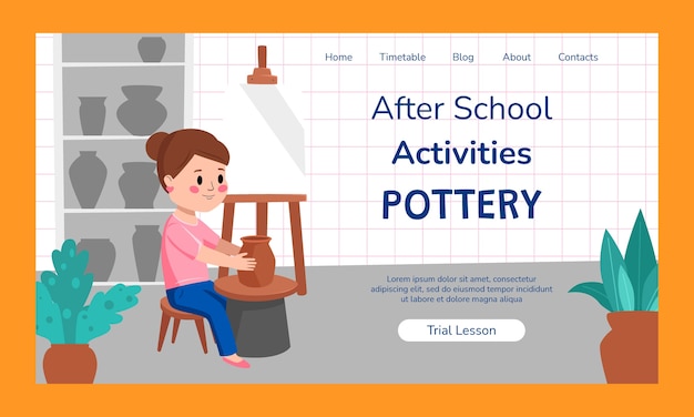 Flat after-school activities for children landing page template