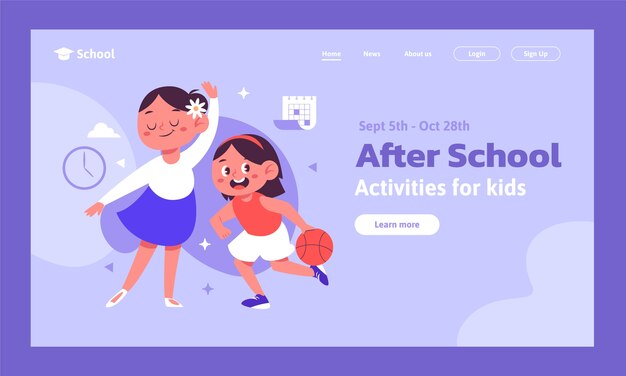 Flat after-school activities for children landing page template