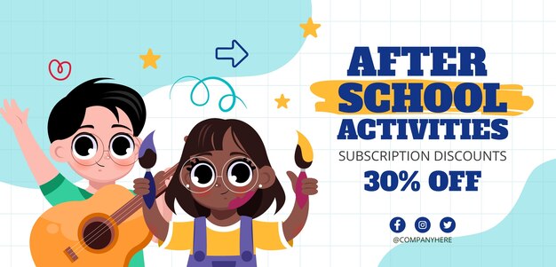 Flat after-school activities for children sale banner template