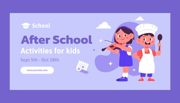 Flat after-school activities for children sale banner template