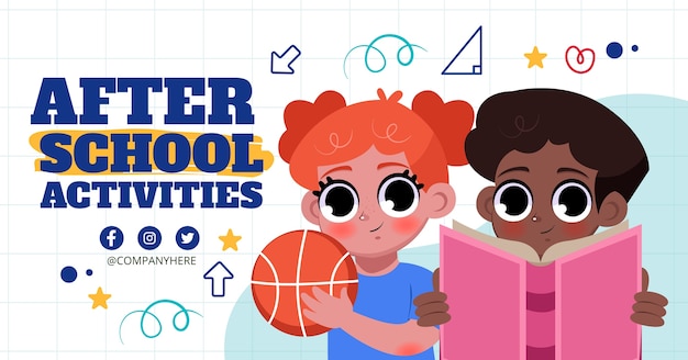 Flat after-school activities for children social media promo template