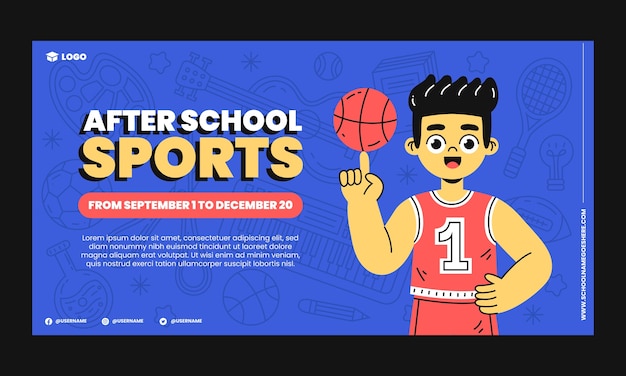 Flat after-school activities for children social media promo template