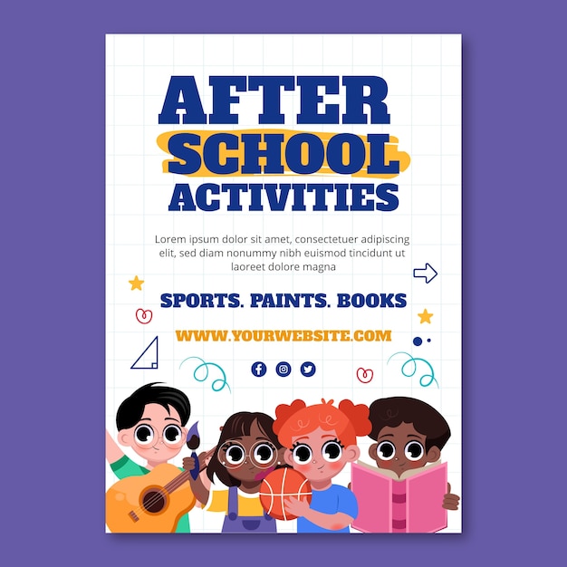 Free vector flat after-school activities for children vertical poster template
