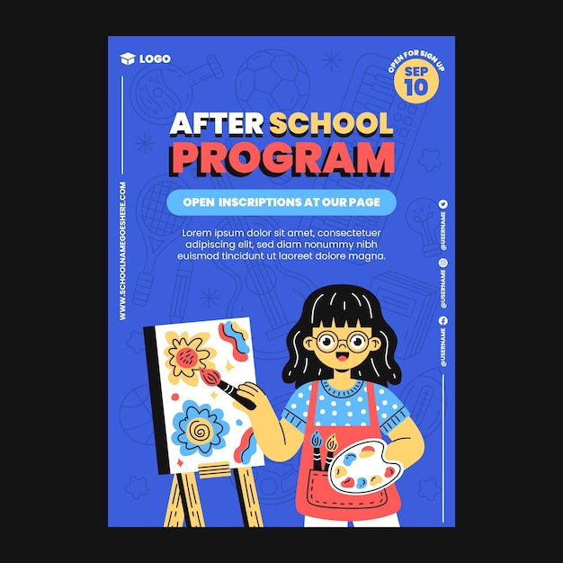 Flat after-school activities for children vertical poster template