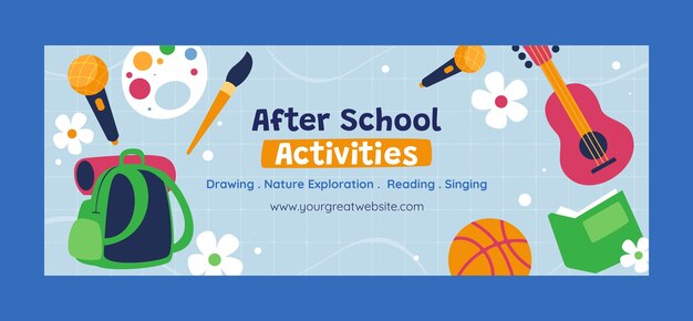 Flat after school activities social media cover template