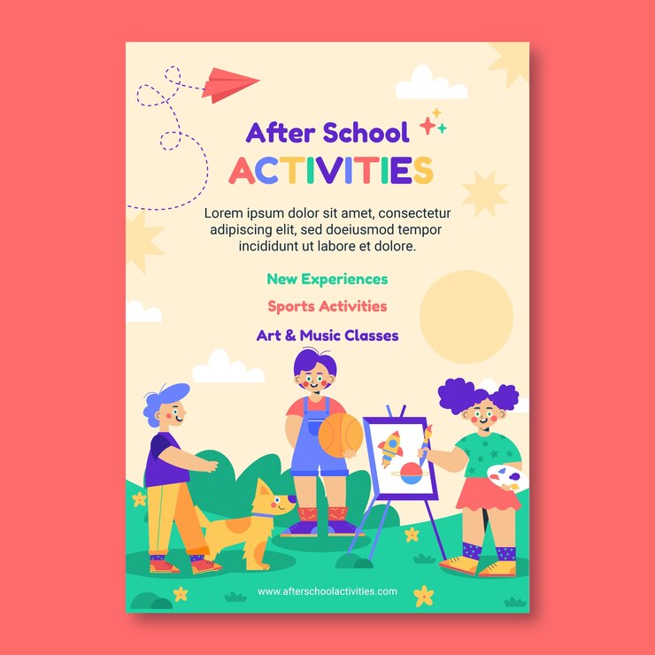 Free Vector flat after school activities vertical poster template