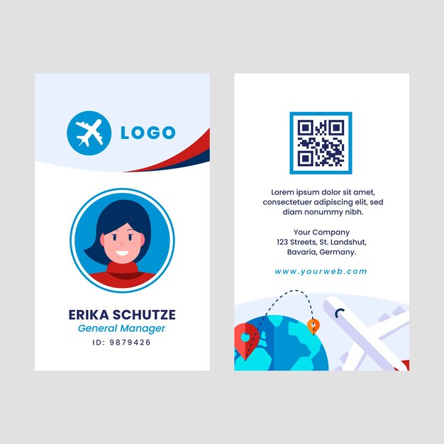 Flat airline service company id card template