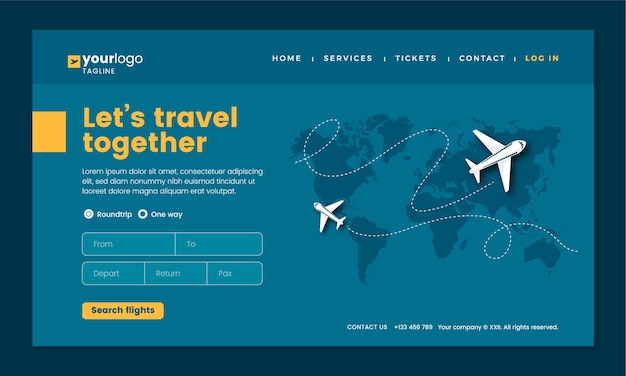 Бесплатное векторное изображение Шаблон целевой страницы плоской авиакомпании