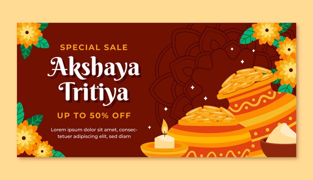 フラットakshayatritiyaセール横長バナーテンプレート