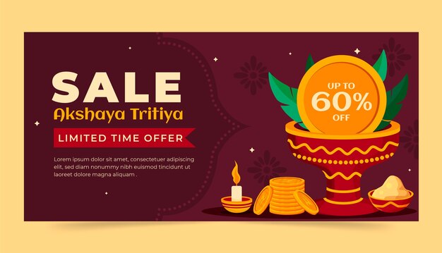 フラットakshayatritiyaセール横長バナーテンプレート