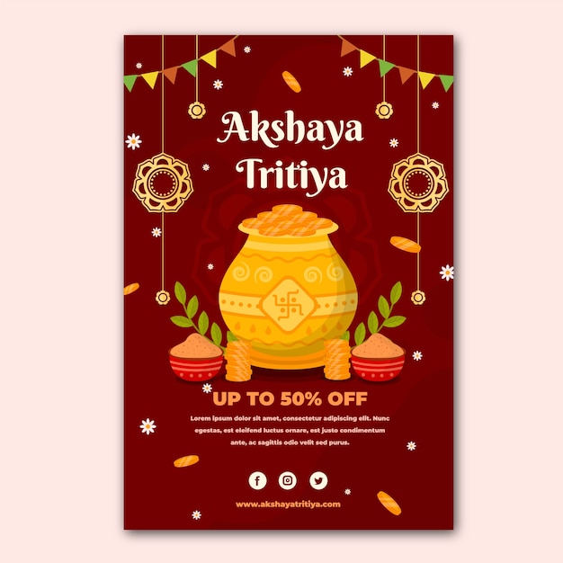 フラットakshayatritiya販売垂直ポスターテンプレート