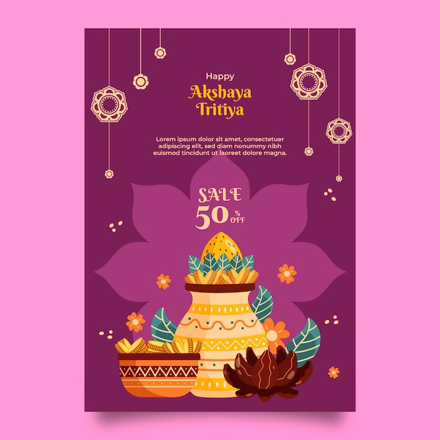 Free vector flat akshaya tritiya sale vertical poster template