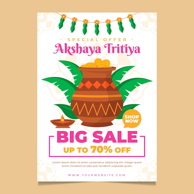 Free vector flat akshaya tritiya sale vertical poster template