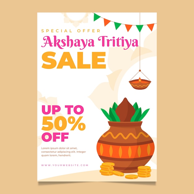 무료 벡터 플랫 akshaya tritiya 판매 수직 포스터 템플릿