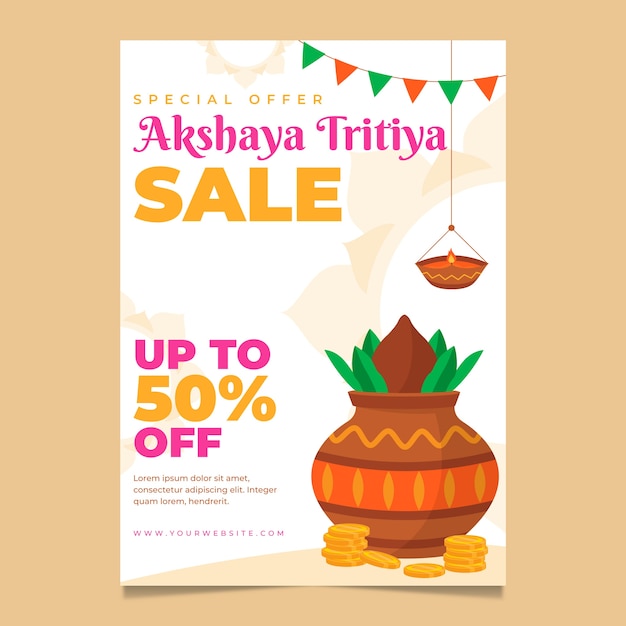 無料ベクター フラットakshayatritiya販売垂直ポスターテンプレート