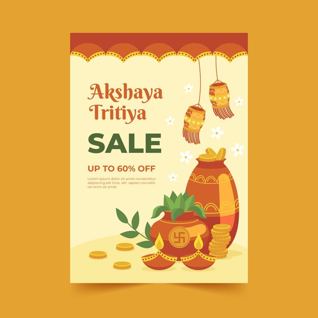 플랫 akshaya tritiya 판매 수직 포스터 템플릿
