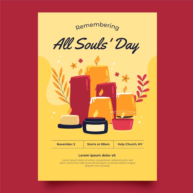 Flat all souls day vertical poster template