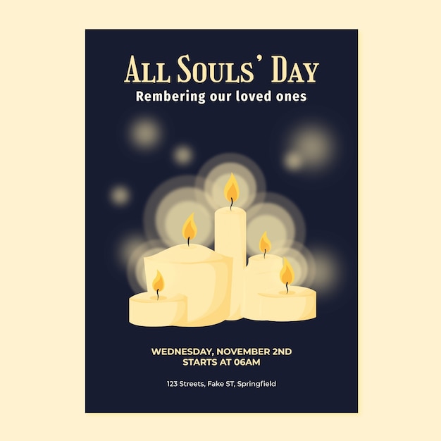 Flat all souls' day vertical poster template