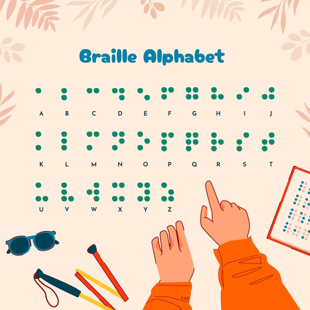 Vettore gratuito alfabeto piatto/font per la giornata mondiale del braille