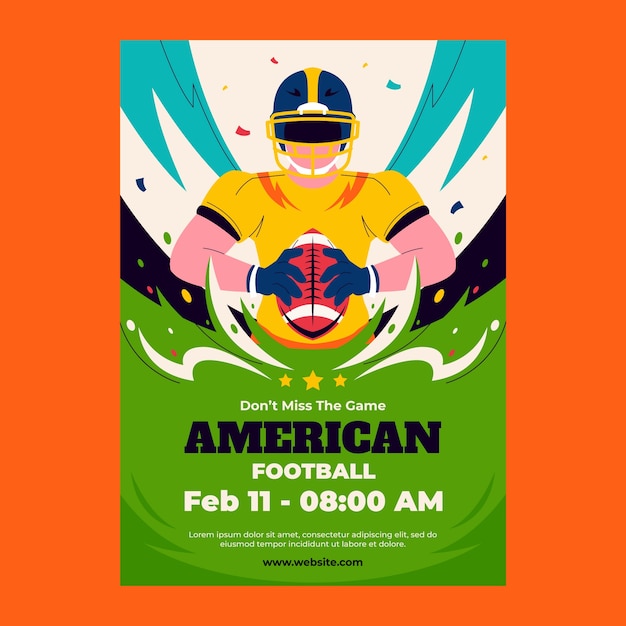 Modello di poster verticale del campionato di football americano piatto