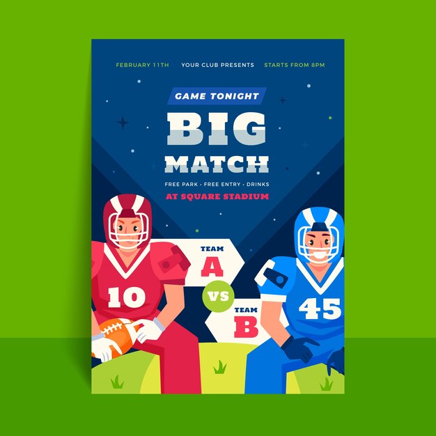 flat american football championship vertical poster template