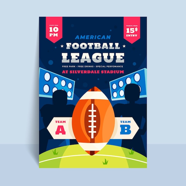 Flat american football championship vertical poster template