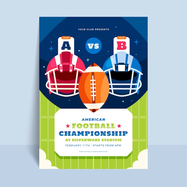 Flat american football championship vertical poster template