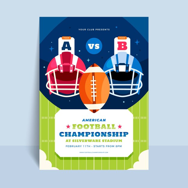 flat american football championship vertical poster template