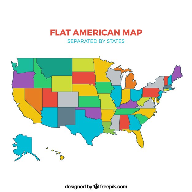 州ごとに区切られた平らなアメリカの地図