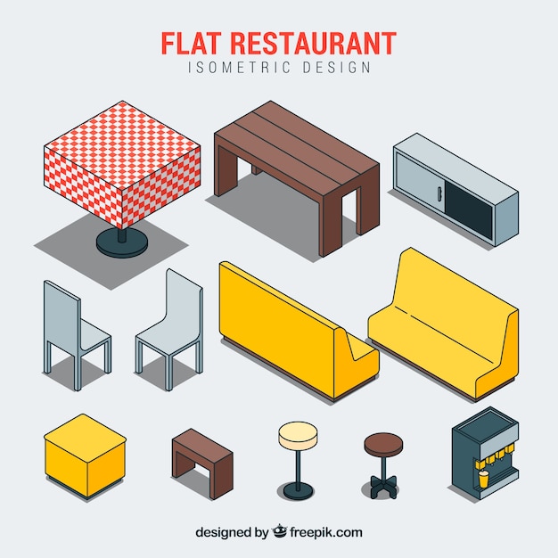 Бесплатное векторное изображение Плоские и изометрические элементы ресторана