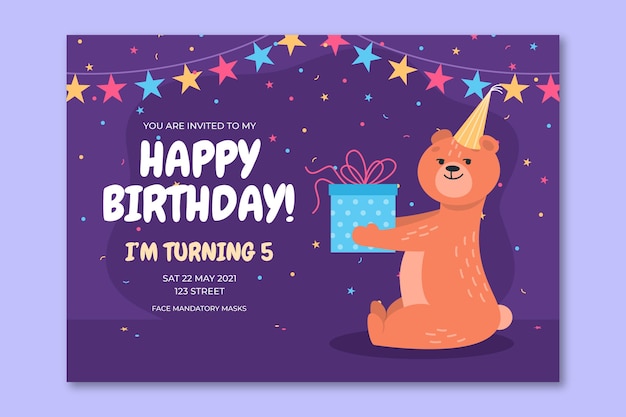 Free vector flat animals birthday invitation template