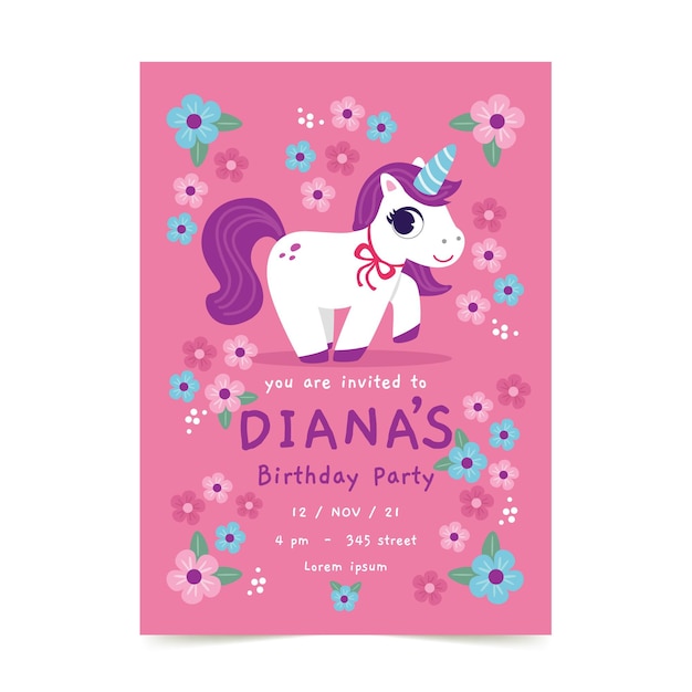 Flat animals birthday invitation template