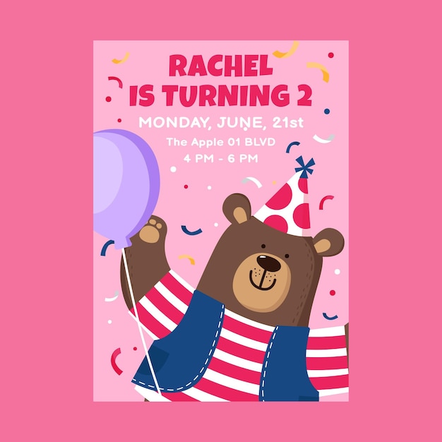 Flat animals birthday invitation template